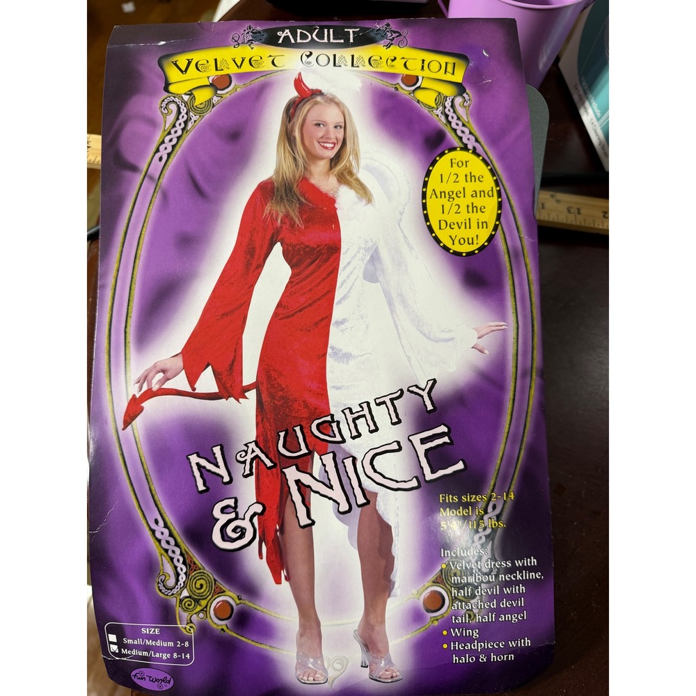 Fun World Naughty and Nice Angel Devil Velvet Costume Red White Vintage M/L 8-14